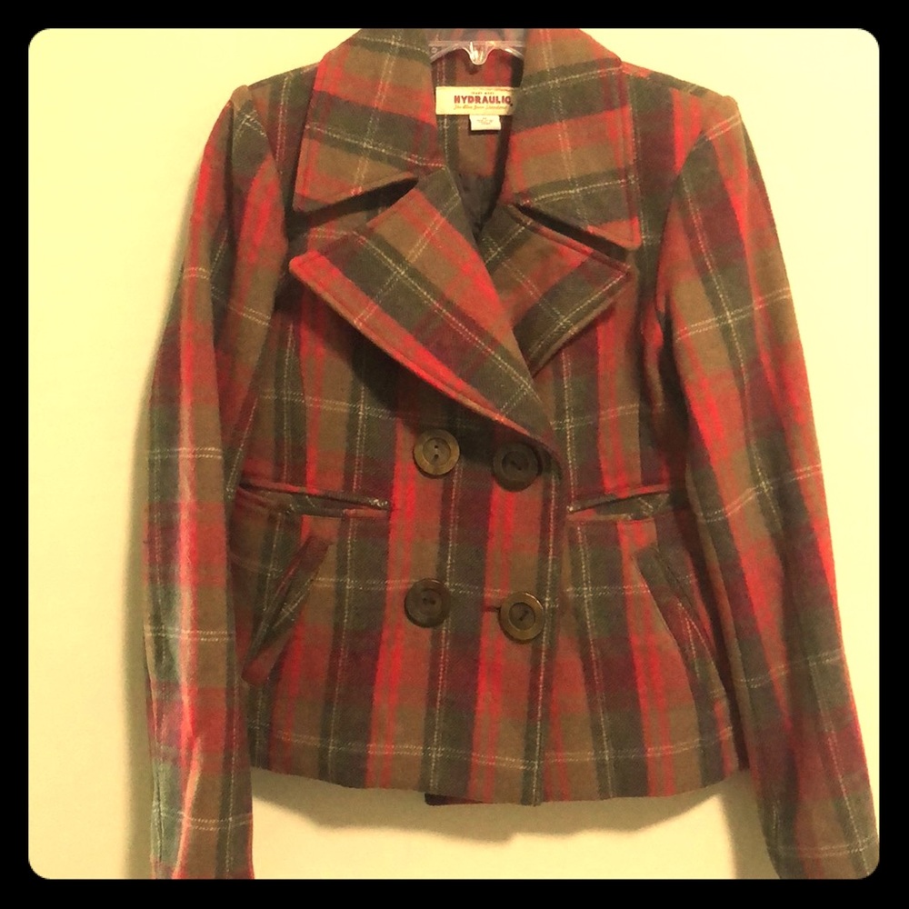 Hydraulic Jacket Pea Coat Wool SZ M Plaid …